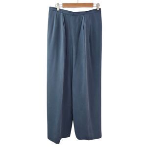 Anna Carole 100% Silk Vintage Trousers Women’s 12 Blue Pleated Wide Leg Pants